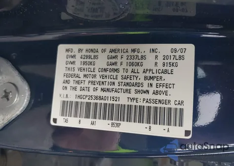 2008 Honda Accord 2.4 Lx из США, поврежденный, VIN 1HGCP25368A011521